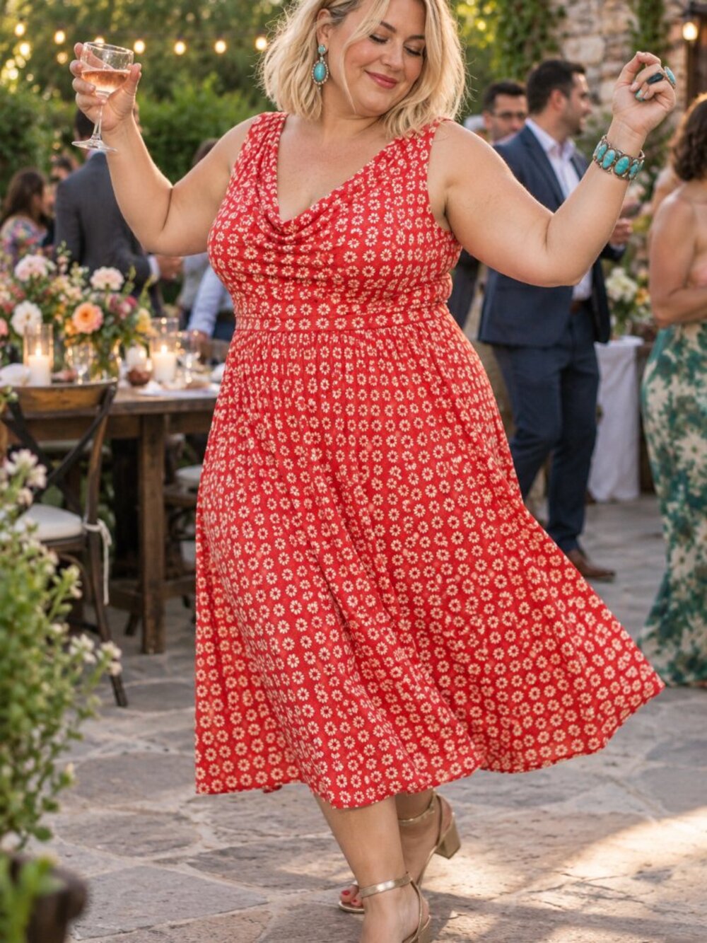 Maeve Anthropologie Red Floral Cowl Neck Midi Dress Size XL